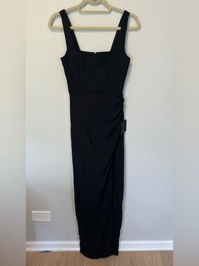 Lulu's Sleek Black Square-Neck Midi Dress
